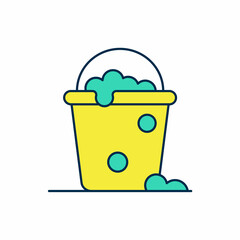 Filled outline Bucket with foam and bubbles icon isolated on white background. Cleaning service concept. Vector
