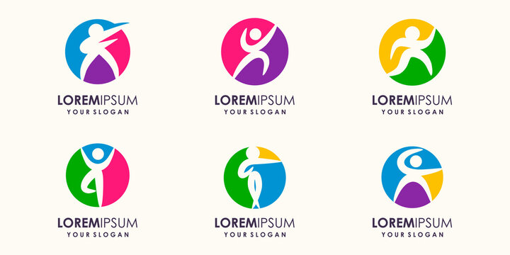 Abstract yoga people logo design. Gym, fitness, running trainer vector logo. Active Fitness, sport, dance web icon and symbol