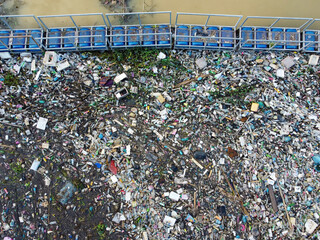 Aerial view catchment of rubbish