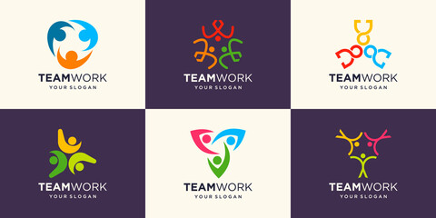 Set of Social People Unity Together Teamwork Logo Icon Vector