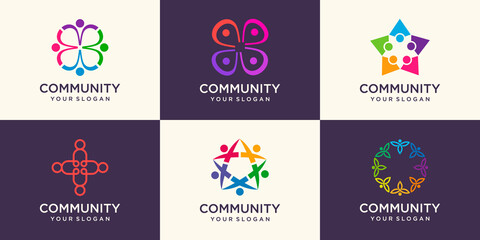 Set of People team logo with colorful design. Simple logo design template