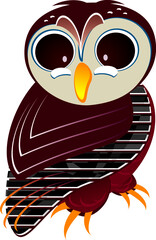 big eyes black and brown owl illustration. 茶色いフクロウの抽象的なキャラクターイラスト。