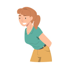 Excited Woman Character Looking at Someone Demonstrating Attention Vector Illustration