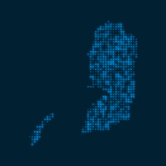 Palestine dotted glowing map. Shape of the country with blue bright bulbs. Vector illustration.