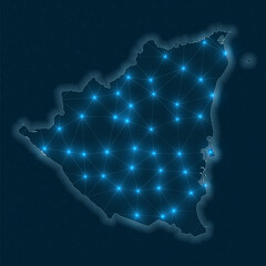 Nicaragua network map. Abstract geometric map of the country. Digital connections and telecommunication design. Glowing internet network. Classy vector illustration.