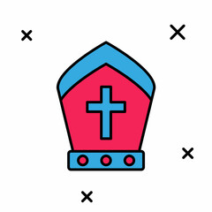 Obraz premium Filled outline Pope hat icon isolated on white background. Christian hat sign. Vector