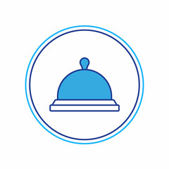 Filled outline Covered with a tray of food icon isolated on white background. Tray and lid sign. Restaurant cloche with lid. Vector