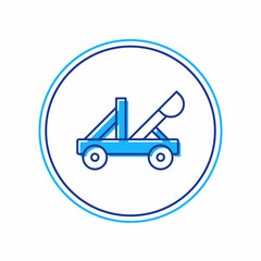 Filled outline Old medieval wooden catapult shooting stones icon isolated on white background. Vector