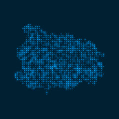 Ischia dotted glowing map. Shape of the island with blue bright bulbs. Vector illustration.