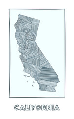 Sketch map of California. Grayscale hand drawn map of the us state. Filled regions with hachure stripes. Vector illustration.