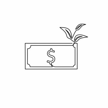Continuous line drawing of money with plant, leaf, business concept, object one line, single line art, vector illustration