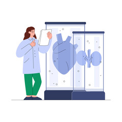 Bioengineering technology concept with researcher in flat vector illustration