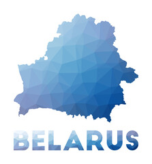 Obraz premium Low poly map of Belarus. Geometric illustration of the country. Belarus polygonal map. Technology, internet, network concept. Vector illustration.