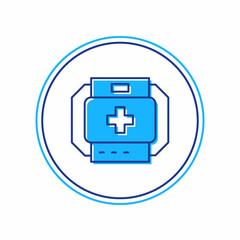 Filled outline First aid kit icon isolated on white background. Medical box with cross. Medical equipment for emergency. Healthcare concept. Vector