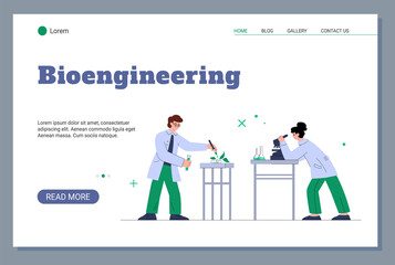 Obraz na płótnie Canvas Bioengineering of genetically modified food website, flat vector illustration.
