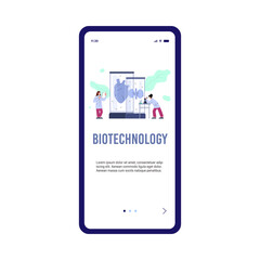 Biotechnology medical research onboarding page, flat vector illustration.