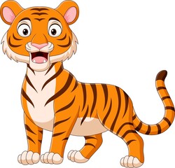 Cartoon tiger roaring on white background