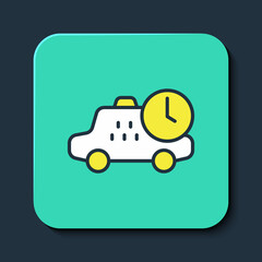 Filled outline Taxi waiting time icon isolated on blue background. Car deadline, schedule ride. Turquoise square button. Vector