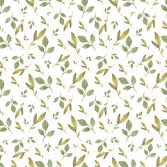 Watercolor leaves seamless pattern. Watercolor fabric. Repeat leaves. Use for design invitations, birthdays, weddings