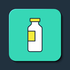 Filled outline Bottle of water icon isolated on blue background. Soda aqua drink sign. Turquoise square button. Vector
