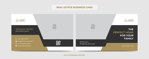 Real Estate Agent and Construction Business Card Template. Creative Real Estate Business card. Modern Home Visiting Card. Name Card Template