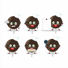 Cartoon character of sweet chocolate lolipop with various chef emoticons