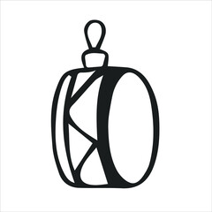 Drum toy for Christmas tree. Hand drawn, vector outline.