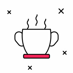 Filled outline Bowl of hot soup icon isolated on white background. Vector