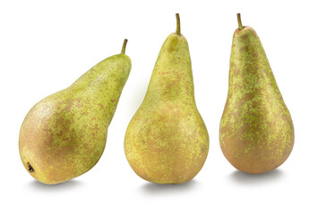 three conference pears isolated on white