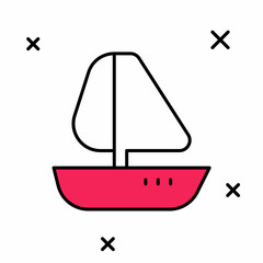 Filled outline Yacht sailboat or sailing ship icon isolated on white background. Sail boat marine cruise travel. Vector