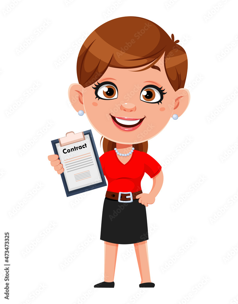 Canvas Prints Cartoon business woman holding contract