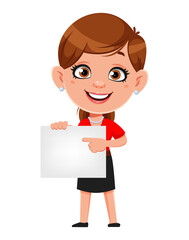 Cartoon business woman holding blank placard