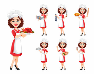 Chef woman, set of seven poses