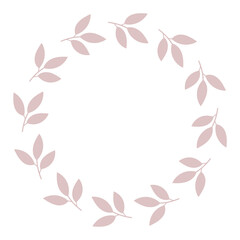 Fototapeta na wymiar Round delicate floral decorative frame of leaves. Template for wedding invitations, cards. Vector simple illustration isolated on white background
