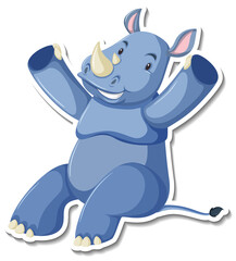 Rhinoceros sitting cartoon character sticker
