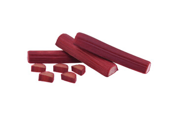 Rhubarb stalks isolated on white background