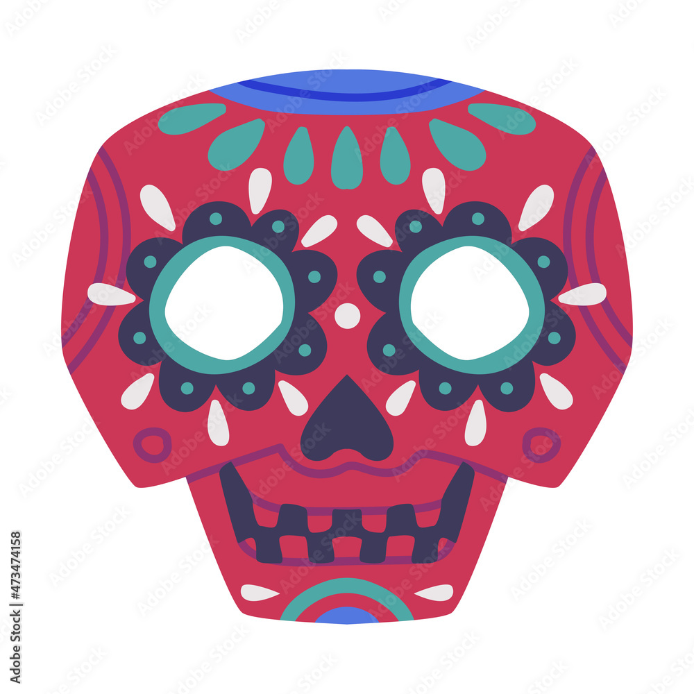 Sticker Ornamental Skull Day of Dead and Mexican Symbol Vector Illustration