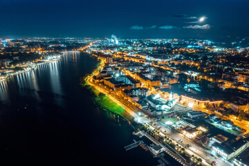 Fototapeta premium Aerial top view night cityscape of Kazan Tatarstan Russia