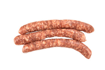 raw sausages isolated on white background