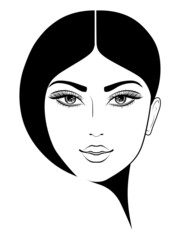 Portrait of a beautiful girl. Woman face. Vector illustration isolated on white background. Coloring book page.