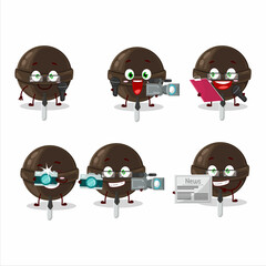 Character reporter sweet chocolate lolipop cute mascot with microphone