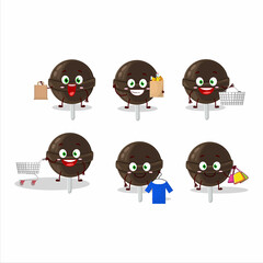 A Rich sweet chocolate lolipop mascot design style going shopping