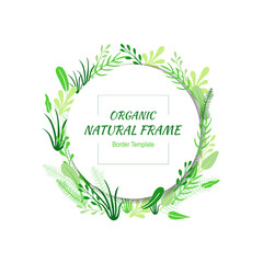 Floral Frame, Circle Border Template, Text Frame, Logo Design, Vector Illustration, Flat Plants and Leaves Art.