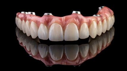 dentures on a black background, dental implants

