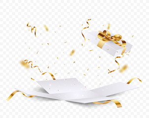 Open box with Gold confetti , isolated on transparent background - 473477364