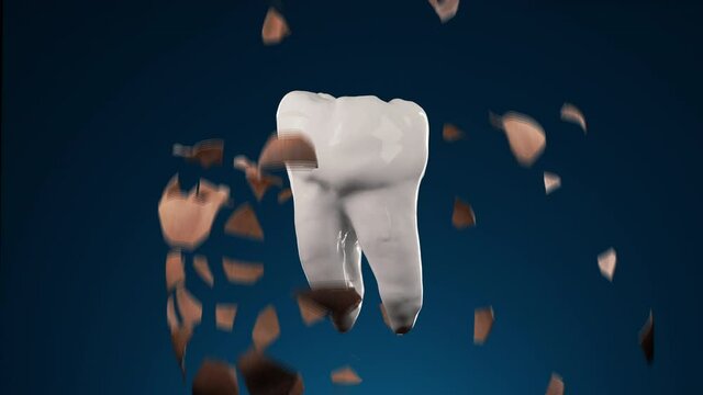 3D animation of tooth plaque cracking and exploding