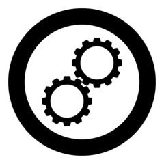 Two gears gearwheel cog set Cogwheels connected in working mechanism icon in circle round black color vector illustration image solid outline style