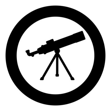 Telescope Science tool Education astronomy equipment icon in circle round black color vector illustration image solid outline style