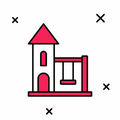 Filled outline Swing for kids summer games on playground icon isolated on white background. Outdoor entertainment equipment. Vector