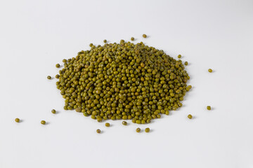 a pile of mung beans on white background studio shot